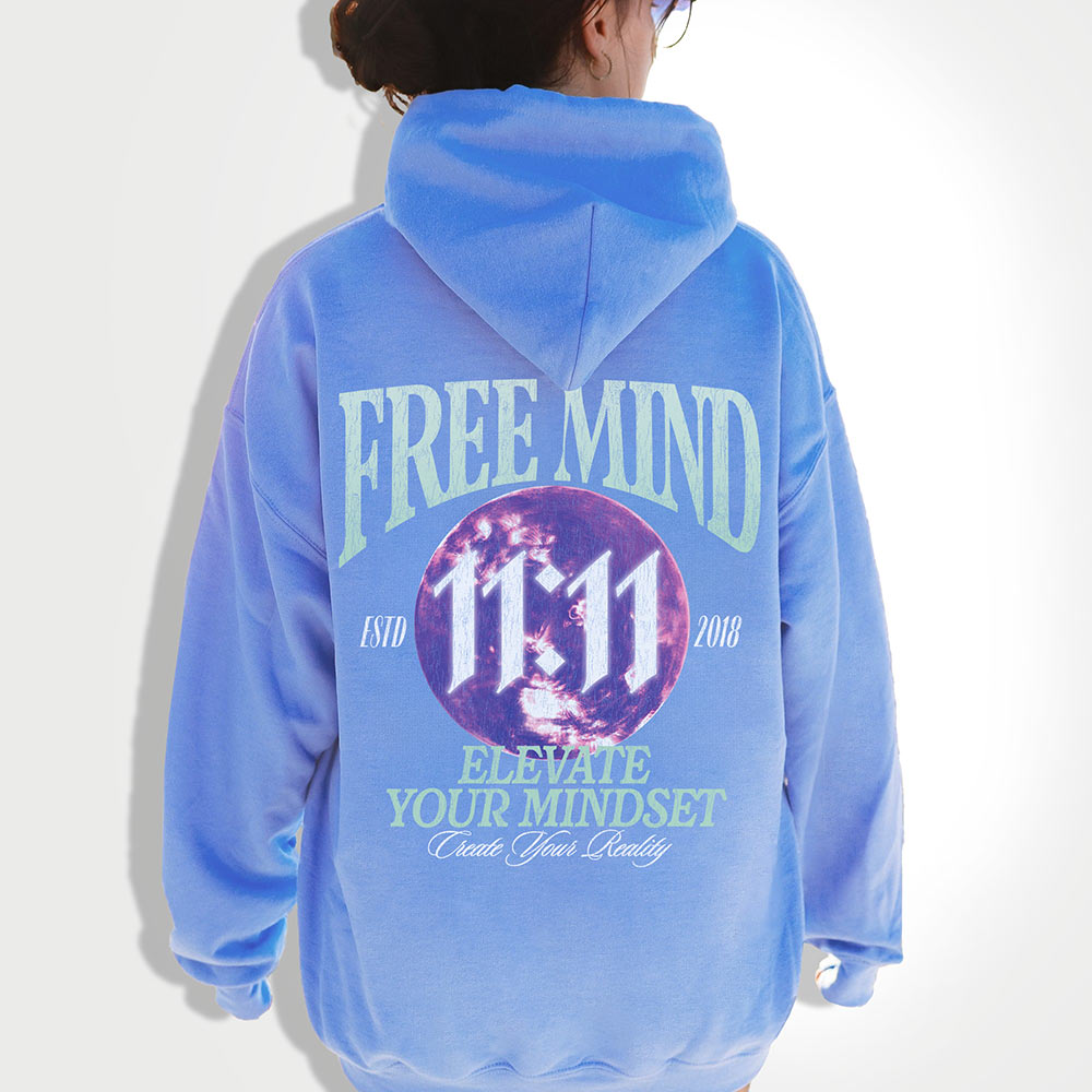 Free Mind 11:11 Hoodie – Elevate Your Mindset, Create Your Reality - Blue