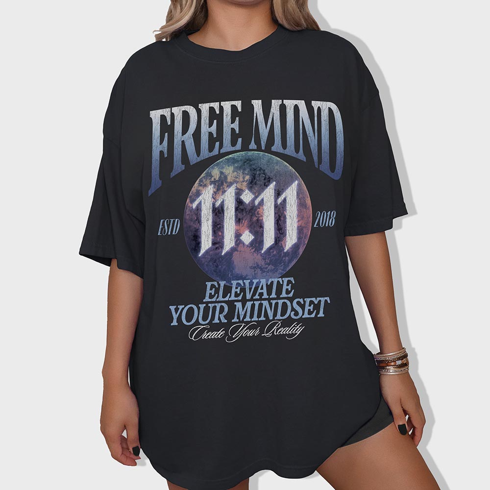Free Mind 11:11 T-Shirt – Elevate Your Mindset, Create Your Reality - Black
