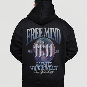 Free Mind 11:11 Hoodie – Elevate Your Mindset, Create Your Reality - Black