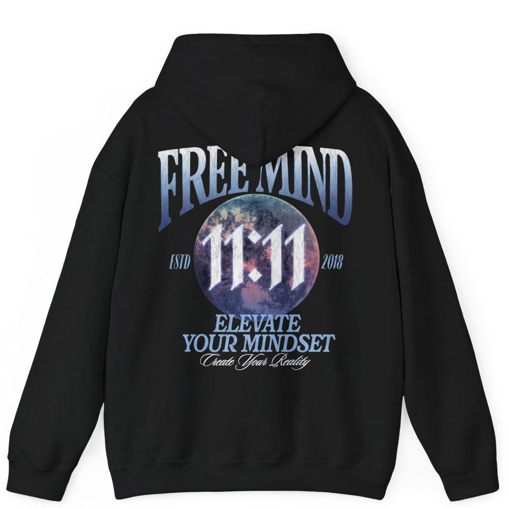 Free Mind 11:11 Hoodie – Elevate Your Mindset, Create Your Reality - Black