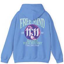 Load image into Gallery viewer, Free Mind 11:11 Hoodie – Elevate Your Mindset, Create Your Reality - Blue
